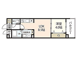 FLAX十日市 2階1LDKの間取り