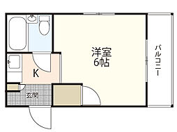 大地第2ビル 3階1Kの間取り