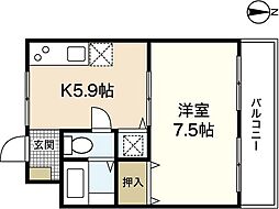 マンション渡辺 2階1DKの間取り