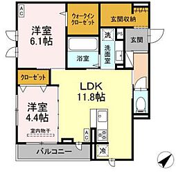 プレミア西条中央A棟 3階2LDKの間取り