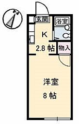 パークサイド明神 1階ワンルームの間取り