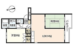 第3桂マンション 2階2LDKの間取り