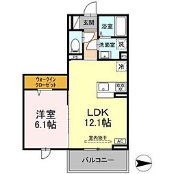 グレイスガーデンA 2階1LDKの間取り