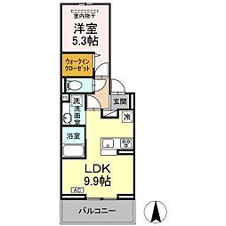 グレイスガーデンC 2階1LDKの間取り