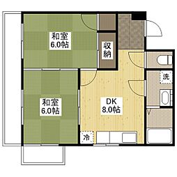 中居ビル 4階2DKの間取り