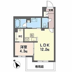 ペルル段原南 1階1LDKの間取り