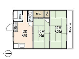 七福荘 2階2DKの間取り