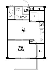 エスポワール出来島 1DKの間取図画像