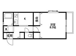 山都フラッツA 1Kの間取図画像