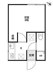 第一浅新荘 1Kの間取図画像