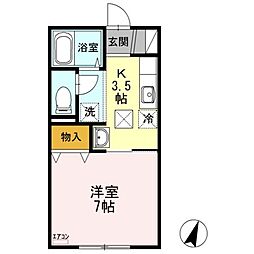 エレーネ花園 1Kの間取図画像