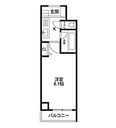 オセオ弁天 1Kの間取図画像