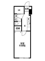 ホリノウチフラットA 1Kの間取図画像