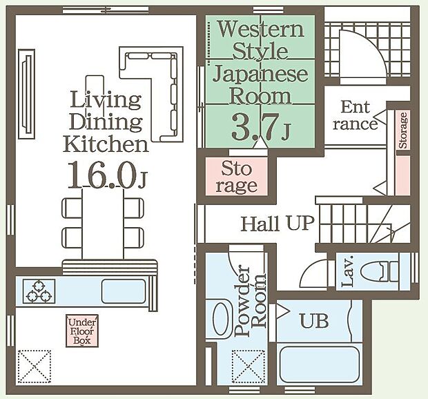 リビング横和室は、お昼寝やお子様の遊び場など、様々な用途に利用可能。