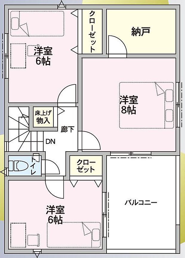 各部屋6帖以上あり、お部屋を広々使えます。