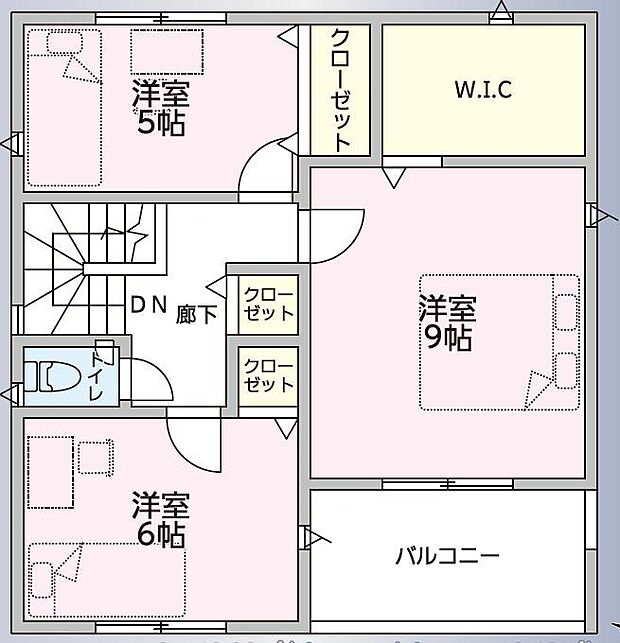 主寝室は9帖+ウォークインクローゼットつき、長く使うお部屋だからこそ快適に♪