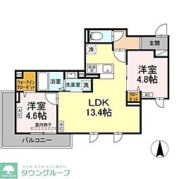 セレスティア南花畑III 2階2LDKの間取り