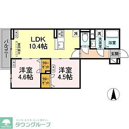セレスティア南花畑III 2階2LDKの間取り