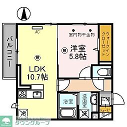 オークリーフ三郷　Ａ棟 3階1LDKの間取り