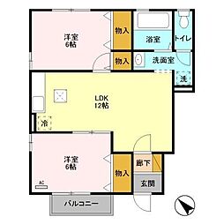グリーンハイツ 1階2LDKの間取り