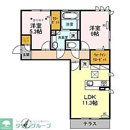 ロイジェントパークス　レイクタウンII　K棟 1階2LDKの間取り