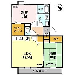 ウエストシティVI 3階2LDKの間取り
