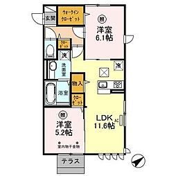 プルメリア 1階2LDKの間取り