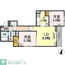 セレスティア興野 3階2LDKの間取り