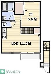 サンモール三郷 2階1LDKの間取り