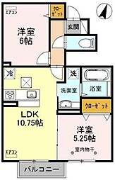 エクレール 1階2LDKの間取り