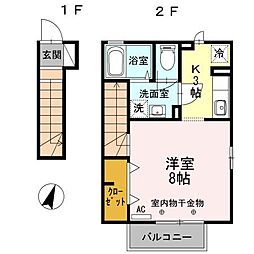 HABITATION 2階1Kの間取り