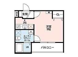 シャンブル英美3 4階ワンルームの間取り