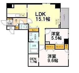 EXCEL KEIWA 9階2LDKの間取り