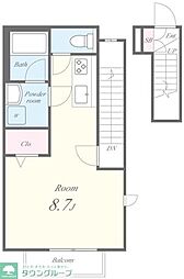 Ａ　ｇａｒｄｅｎ 2階1Kの間取り