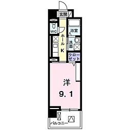 アヴァンセ・フルール 5階1Kの間取り