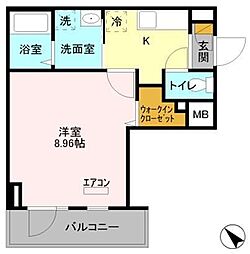 プリムヴェール 1Kの間取図画像