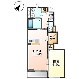 エイシーズコート 1LDKの間取図画像