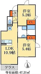 コーポリリィ 2LDKの間取図画像