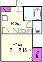 コーポビューティースカイ 1DKの間取図画像