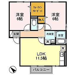 K・Iハイツ 2LDKの間取図画像