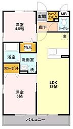 キャッソル嵯峨 2LDKの間取図画像