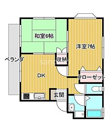 シャトー壱番館 2DKの間取図画像