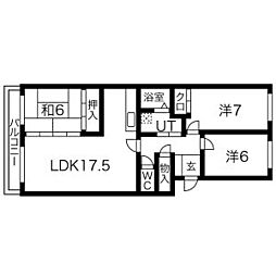 ロジェ赤岩A棟 3LDKの間取図画像