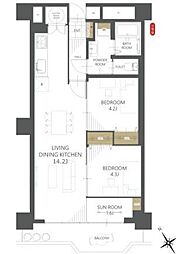 エクセレンス谷 2LDKの間取図画像