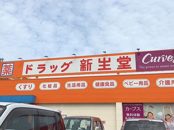 ドラッグ新生堂中尾店　840ｍ　徒歩約11分　お店はきれいで、品揃えも豊富です。