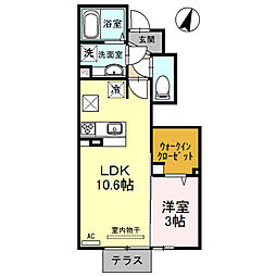 ラフィーネ 1階1LDKの間取り