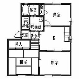 ディアス上ノ茶屋Ｂ 1階3Kの間取り