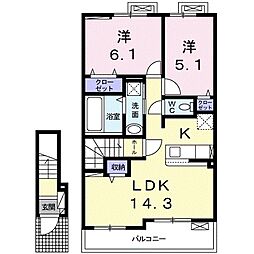 パルグランデI 2LDKの間取図画像