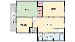 サンフォーレハイツA棟 3DKの間取図画像
