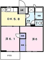 パークサイド1 2DKの間取図画像